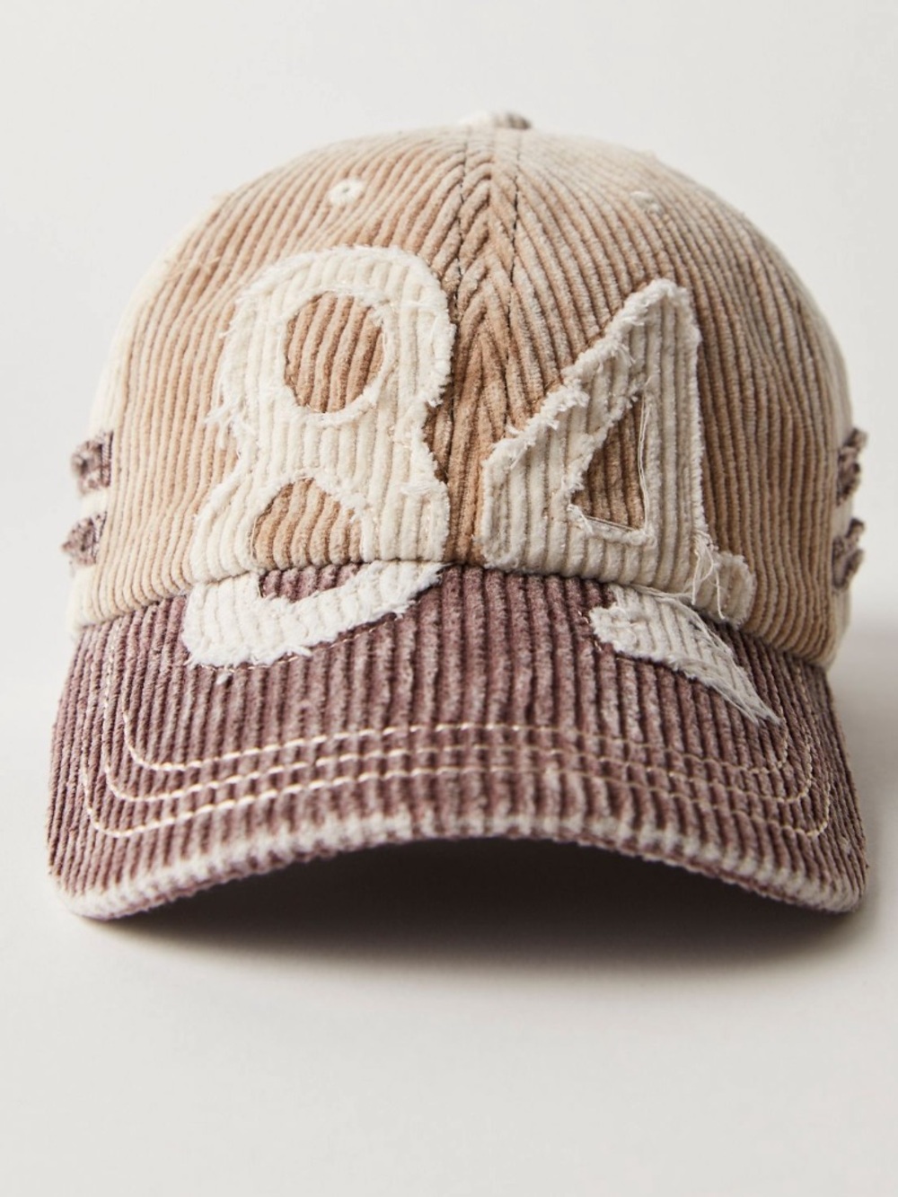 Free People Hollie Varaity Ivory & Brown Corduroy Baseball Cap with '84' Patch - Picture 2 of 15